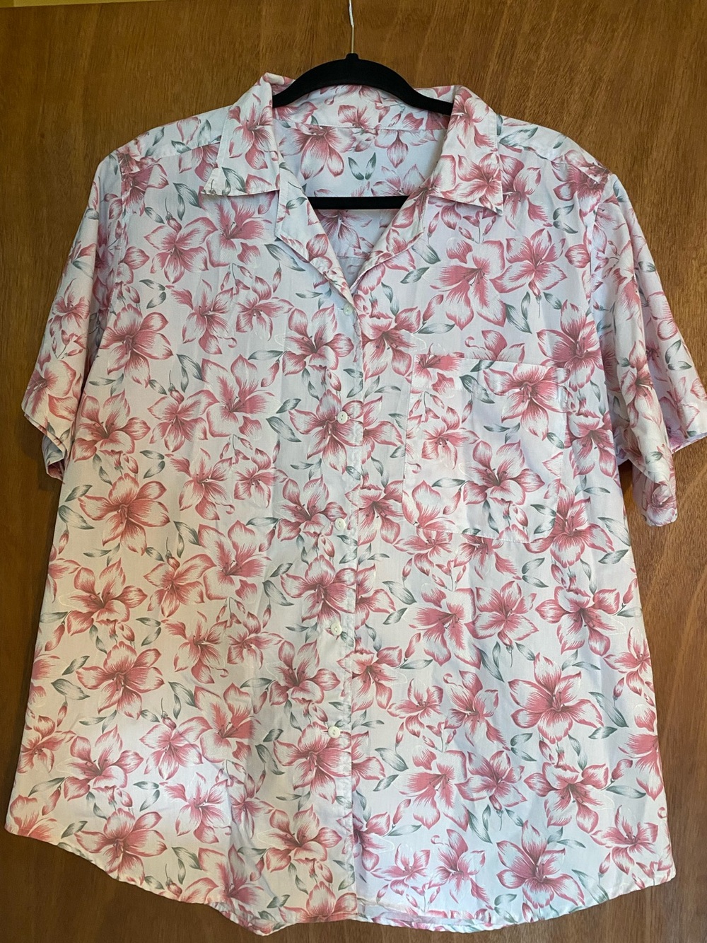 Unisex Pink Floral Short-Sleeve Button-Up Shirt